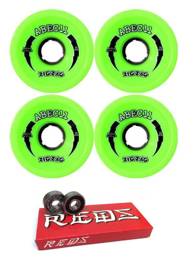 ABEC 11  ZigZags Skateboard Wheels - 70mm 80a + bearings