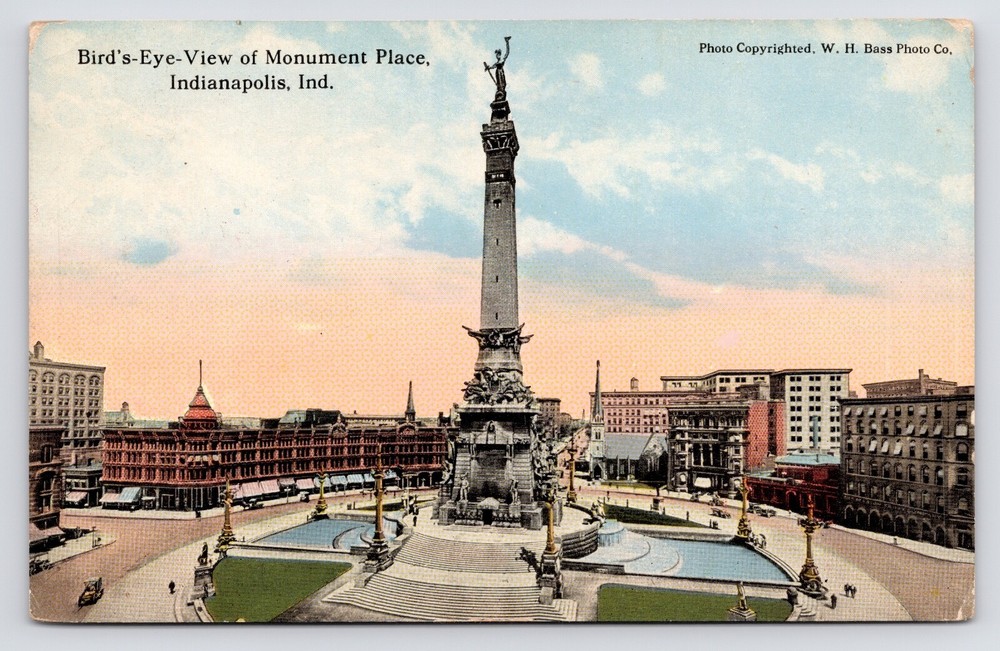 c1908 Monument Place Downtown Aerial Indianapolis Indiana IN Antique Postcard