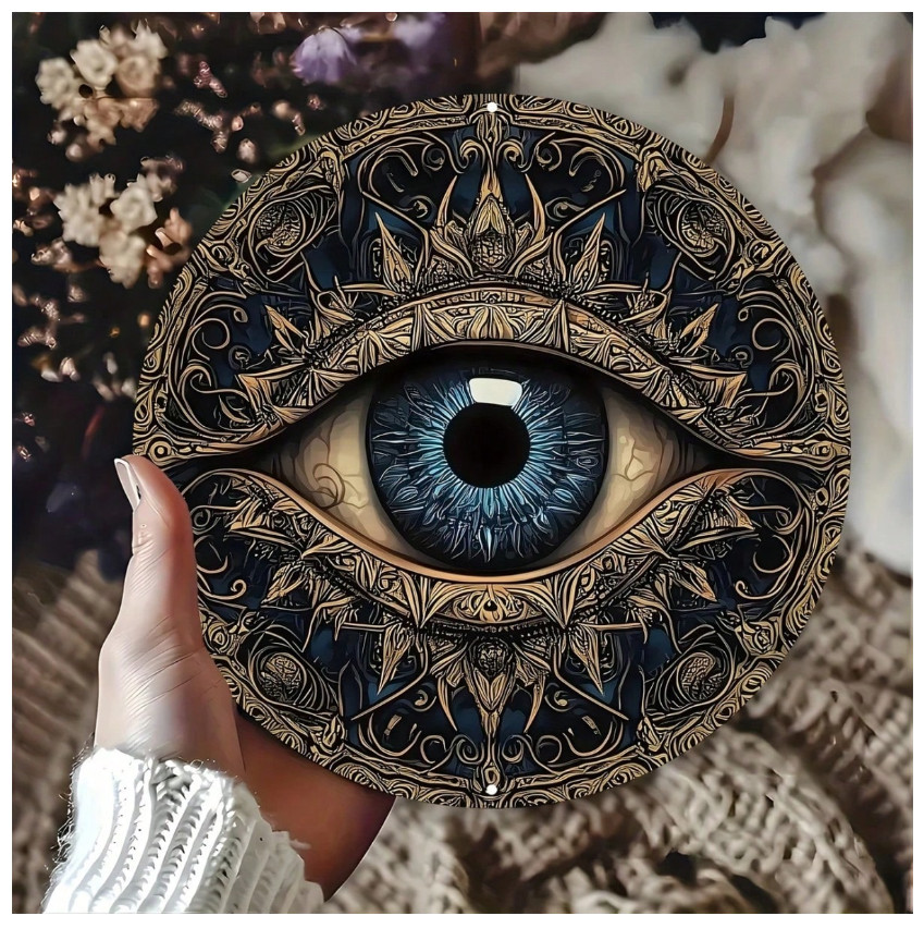 8x8 Inch Round Metal Evil Eye Wall Art - Suitable For Home, Living Room, Bathro