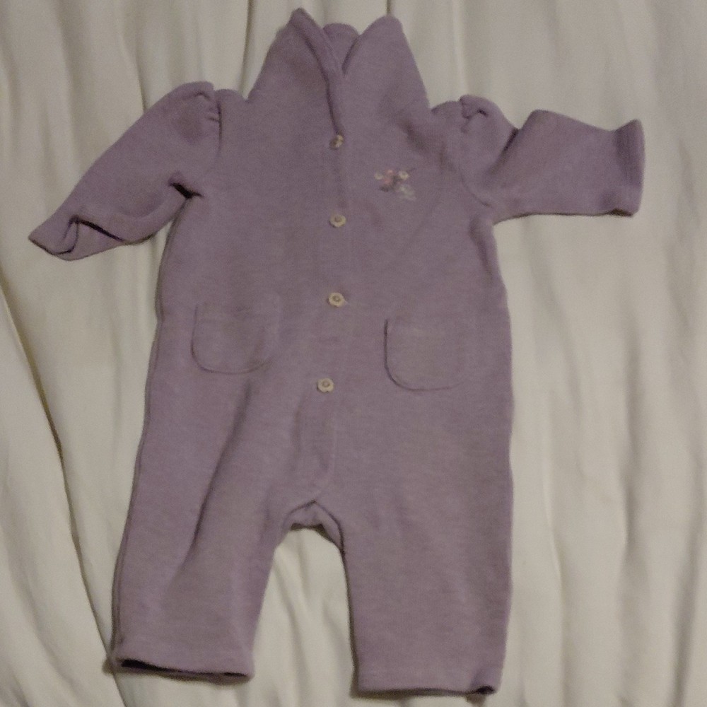 Ralph Lauren Lavender Knit Cotton Coverall 3M Long Sleeve Embroidered Snap