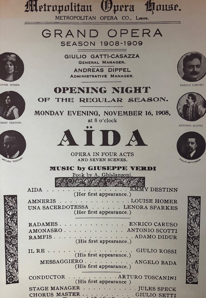 METROPOLITAN OPERA Ad Poster ARTURO TOSCANINI Debut AIDA 1908 | FIESTA ARTS 1969