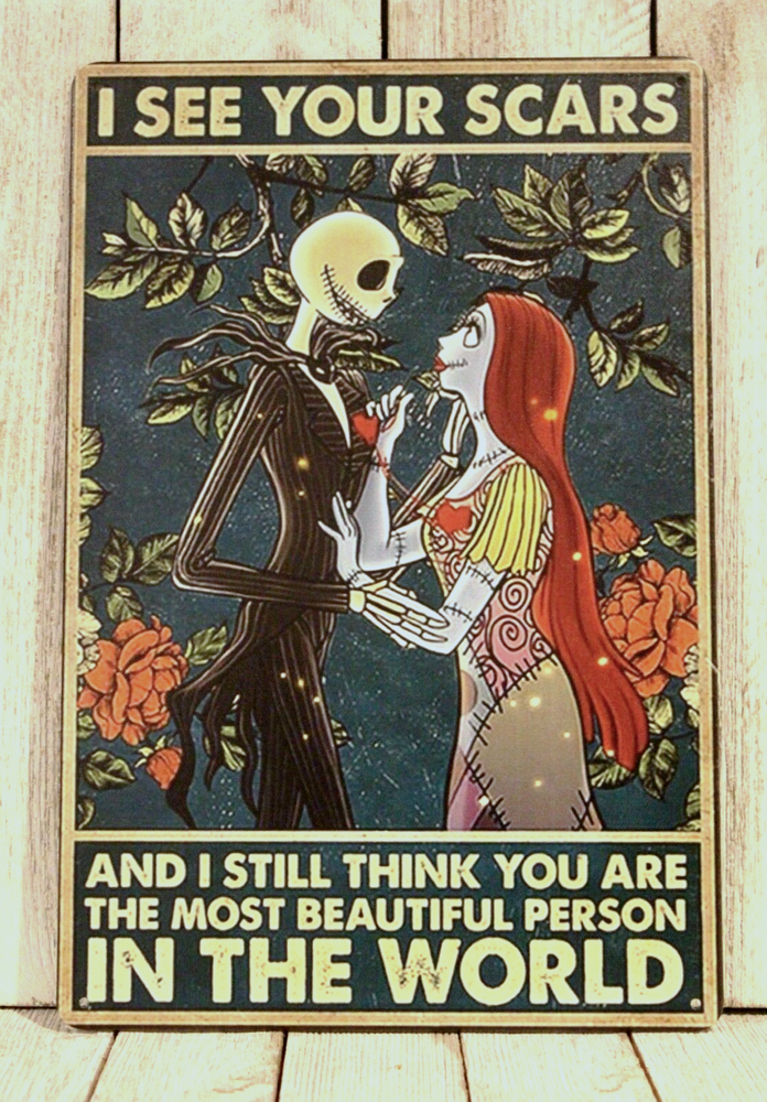 NIGHTMARE BEFORE CHRISTMAS JACK SKELLINGTON AND SALLY TIN METAL SIGN WALL DECOR