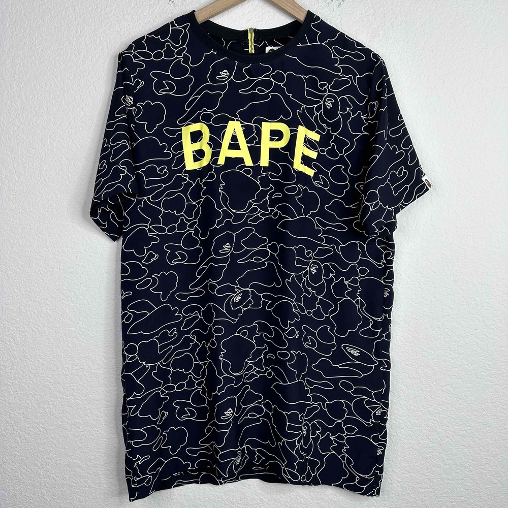 BAPE A Bathing Ape Shirt Mens Small Blue Yellow Short Sleeve Abstract Graphic-image