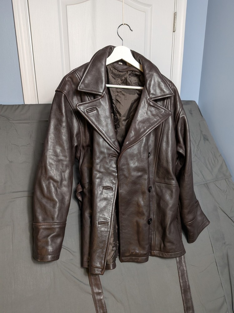 Vintage Brown Leather Jacket Coat Men's Size XL 100% Leather Heavy Coat