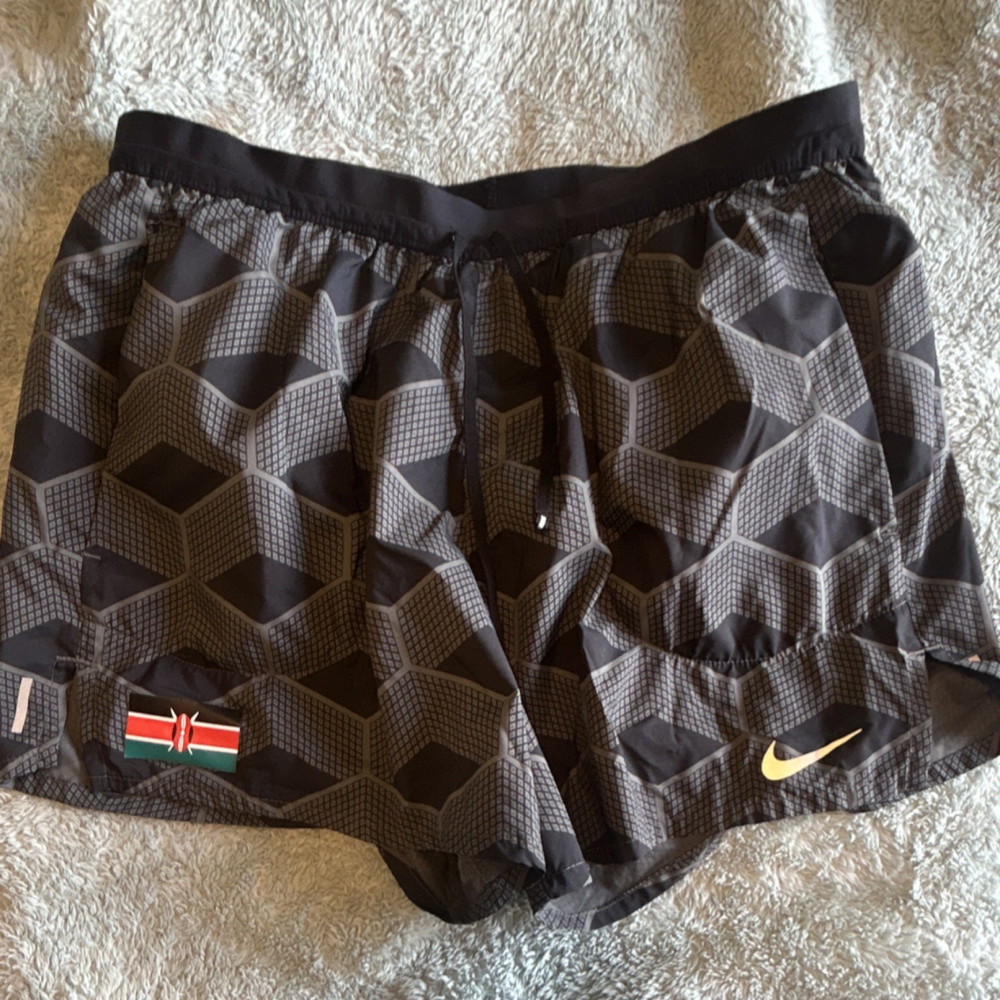 Nike Dri-FIT Kenya Men's Athletic Running Shorts Large Black Geometric Pattern