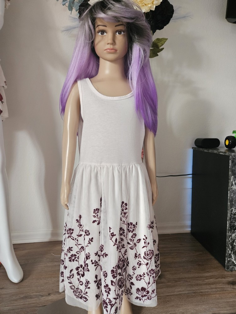 KnitWorks Girls A-Line White Purple Floral Dress Sleeveless Knee Length Size 10