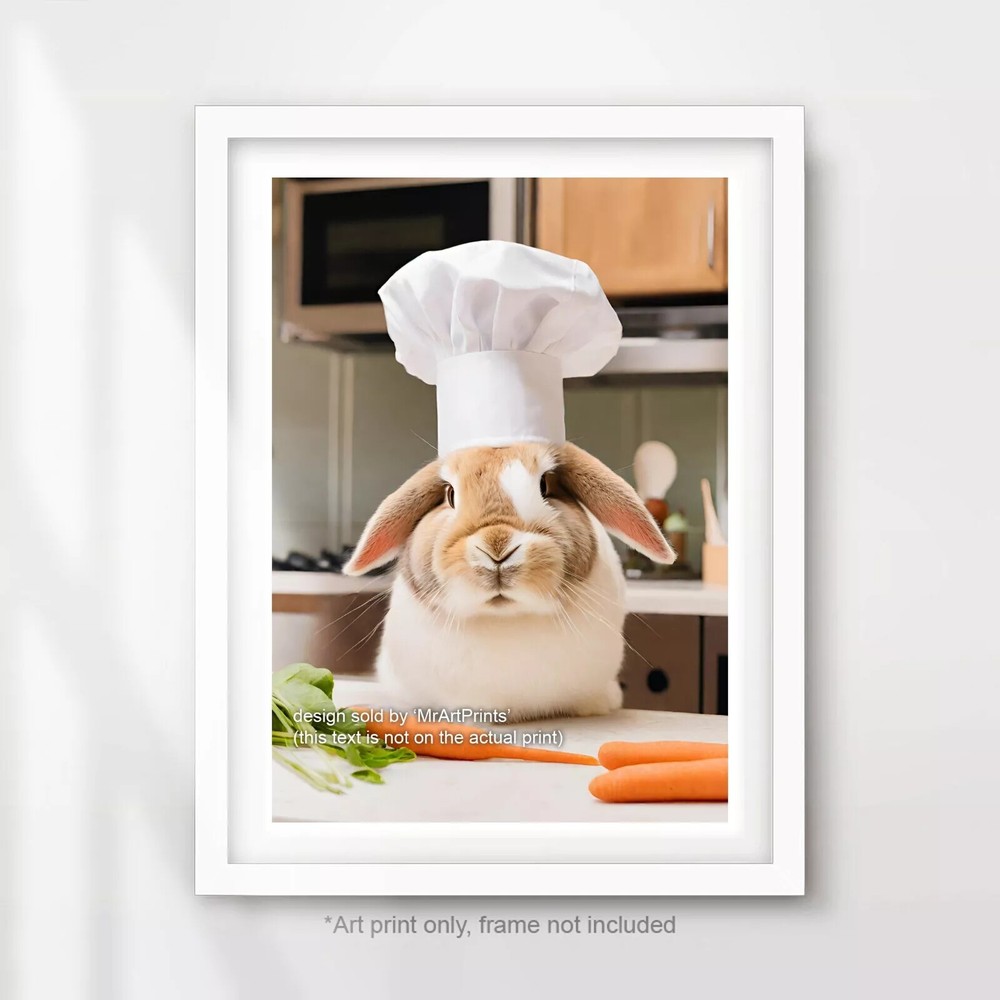 Kitchen Cooking Art Funny Cute Animal Chef BUNNY RABBIT Wall Print