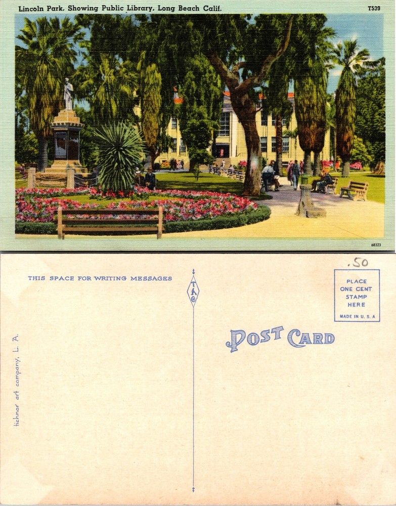 Lincoln Park Public Library Long Beach California CA Postcard