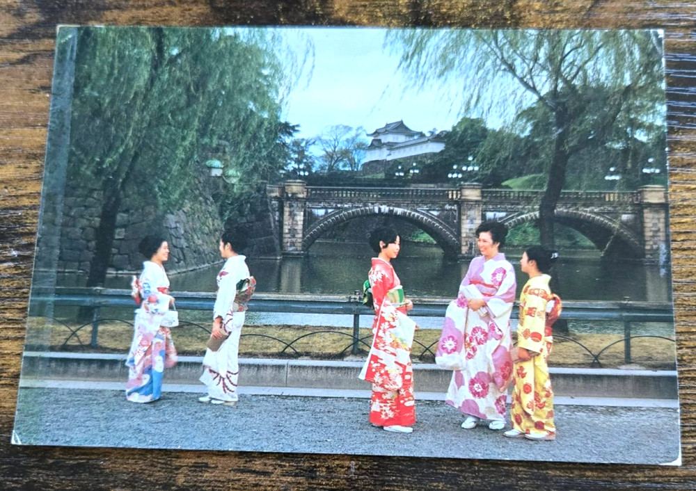 Nijubashi Double Bridge Tokyo Japan Kimono Women Emperor's Castle Postcard