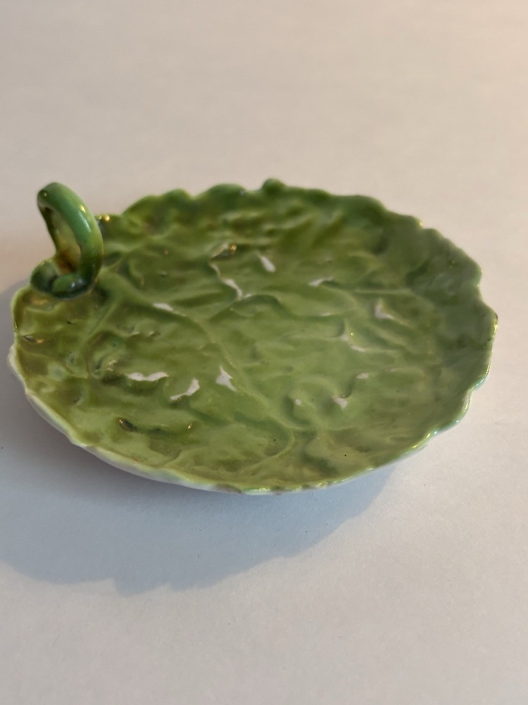 Vintage Royal Bayreuth Green Cabbage Leaf Plate Handled Lemon Server 4 1/8”