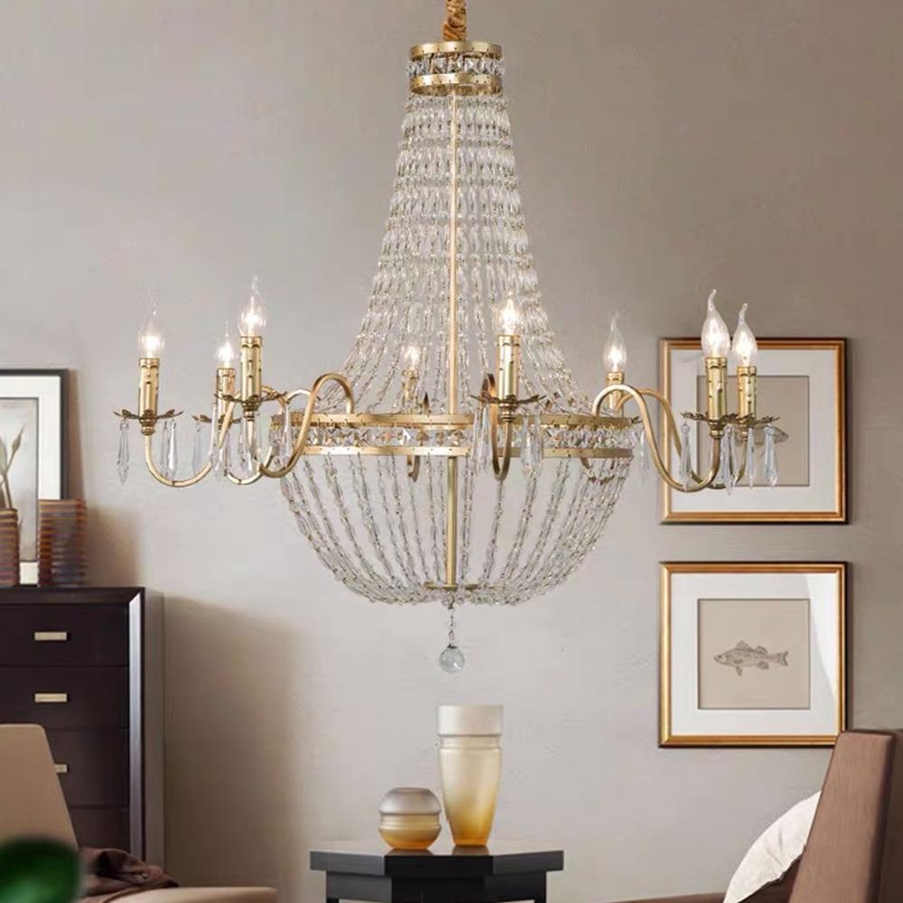 Gold Bronze Empire Chandelier Crystal Ceiling Light Pendant Hanging Fixtures
