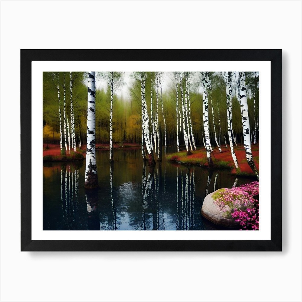Birch Trees Autumn Art Print Framed Wall Decor Canvas Poster Picture  