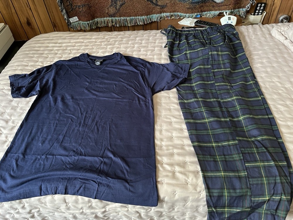 Joe Boxer Mens Pajama Bottoms & Top Sz Medium Blue, And Green Plaid