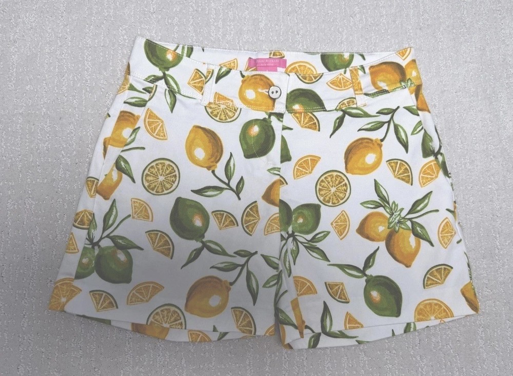 Isaac Mizrahi Shorts Women’s 4 Lemon Lime Print Pockets White Green Yellow EUC