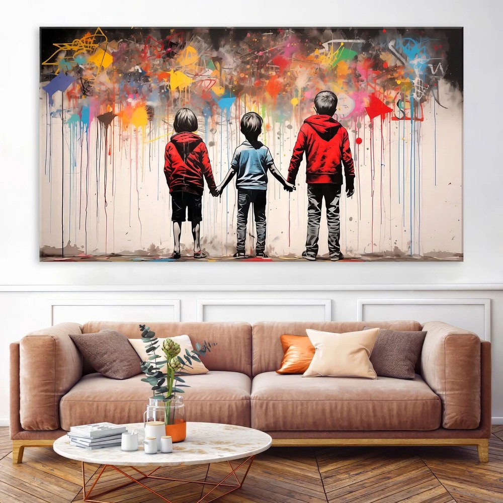 Graffiti Style of Banksy Modern Paint Unframed Canvas Print Australian Wall Art