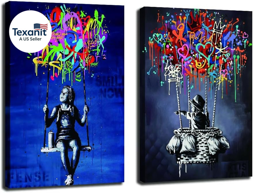 Framed Banksy Street Graffiti Wall Art Decor Large Abstract Pictures Canvas Pain-image
