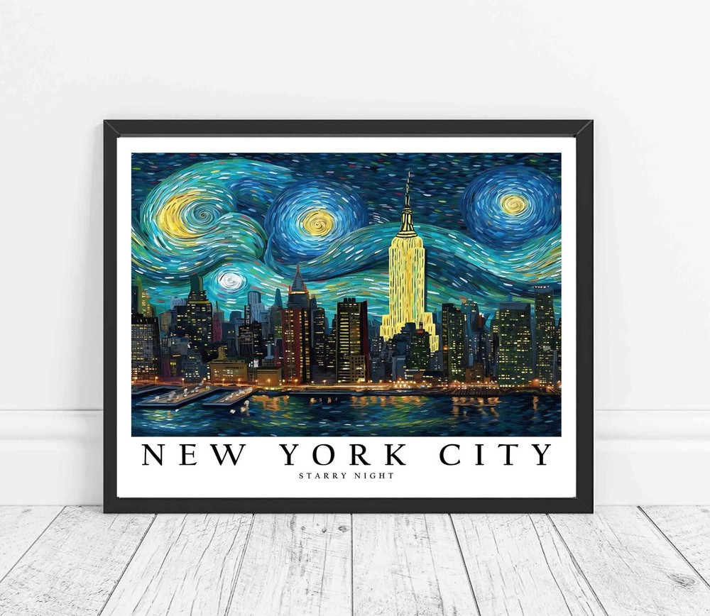 New York City Starry Night Photo Art Print Poster Wall Art Painting