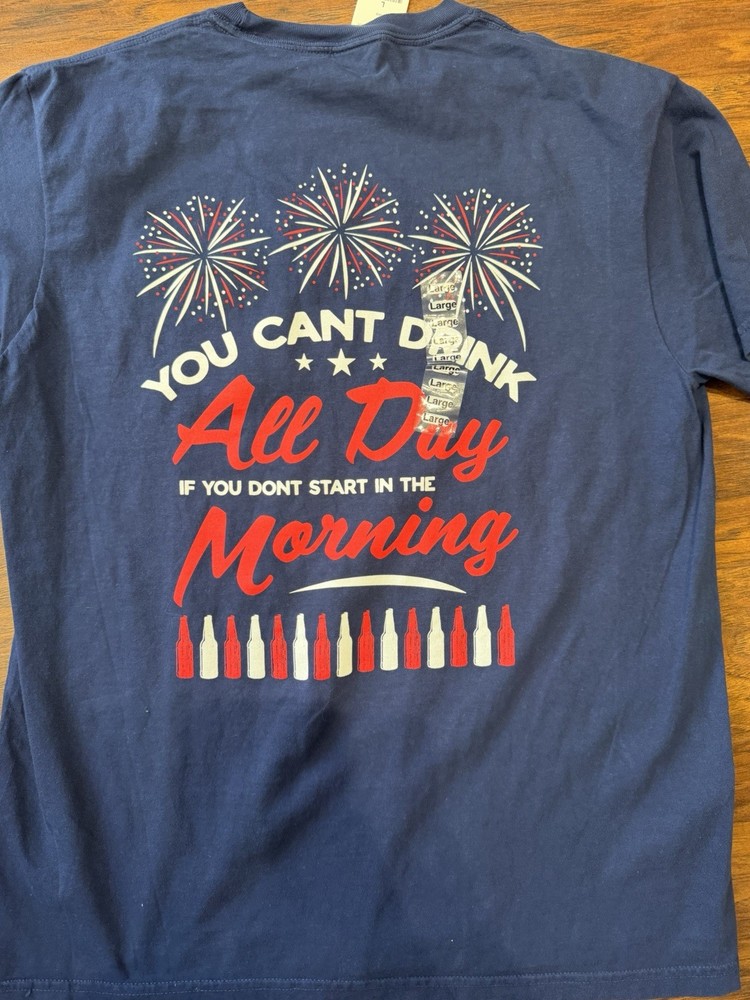 New Barstool Sports Can't Drink All Day USA Pocket Tee Shirt Top Large L Navy
