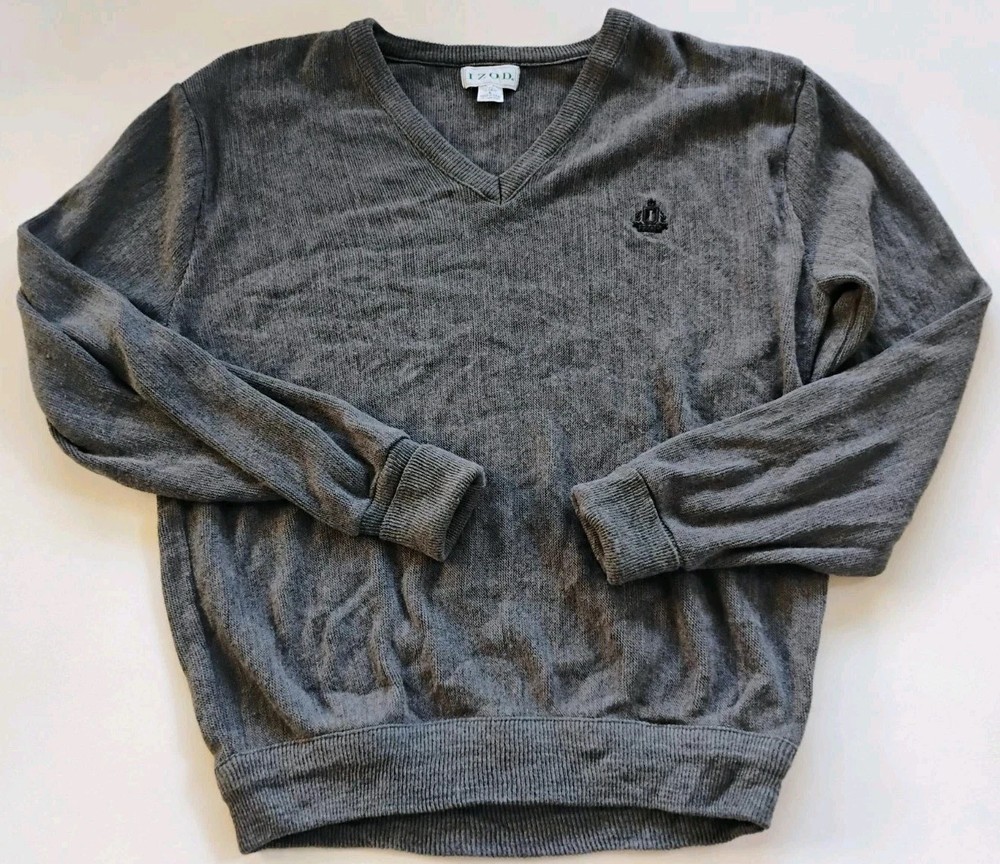 Izod Vintage Usa Made Grey Knit V Neck Acrylic Sweater Men's Size Large