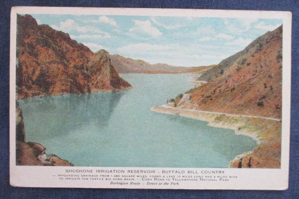 1910s Wyoming Shoshone Irrigation Reservoir Burlington Route Railroad Postcard