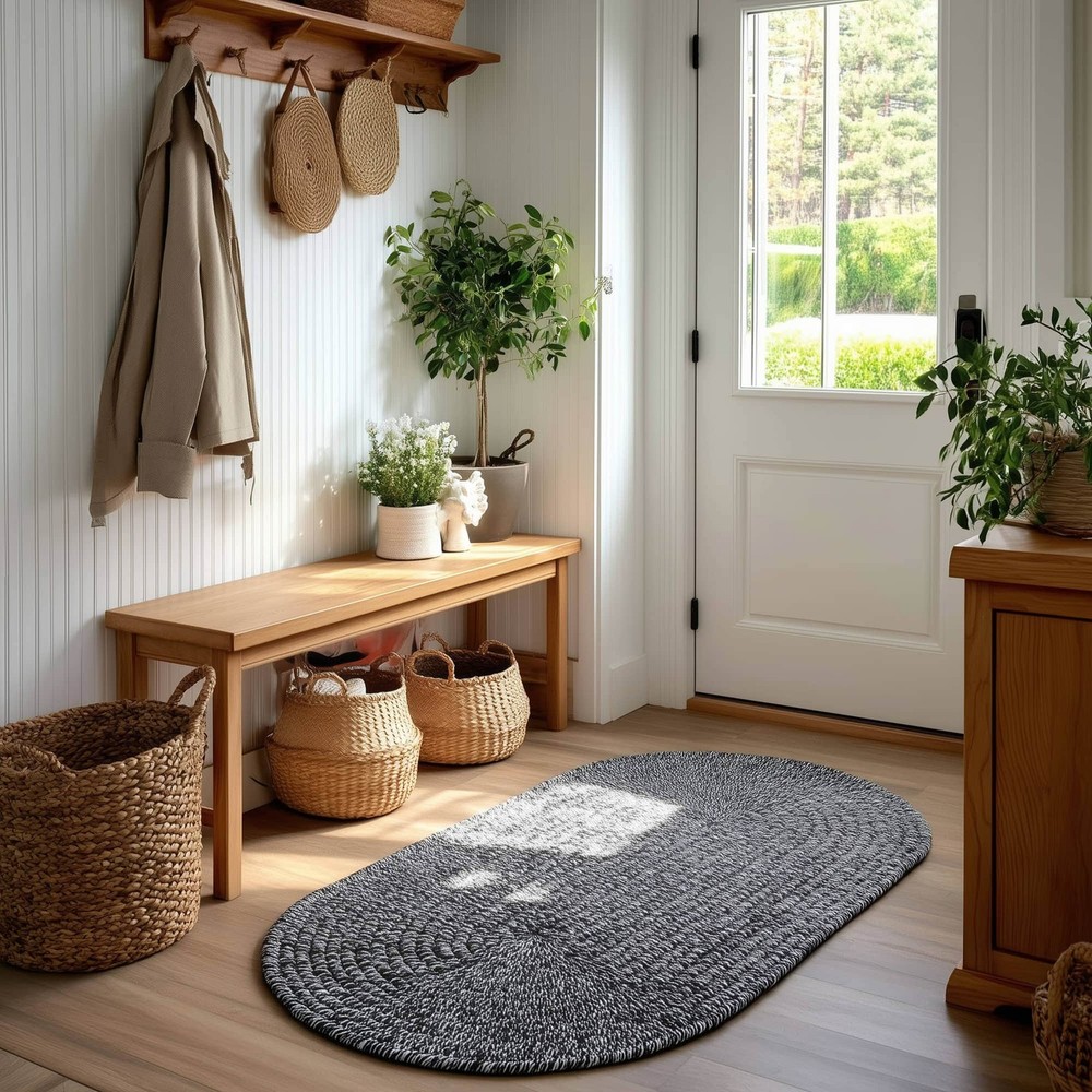 Black, White Braided Extra Soft Indoor Outdoor Rug