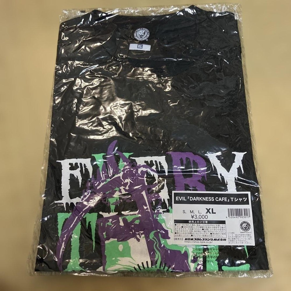 NJPW EVIL Darkness Cafe T-shirt XL Black Logo Print Unused Authentic