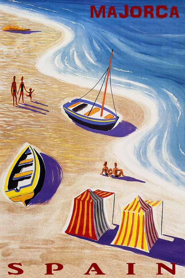 Majorca Spain Beach Family Fun Boat Summer Travel Vintage Poster Repro FREE S/H