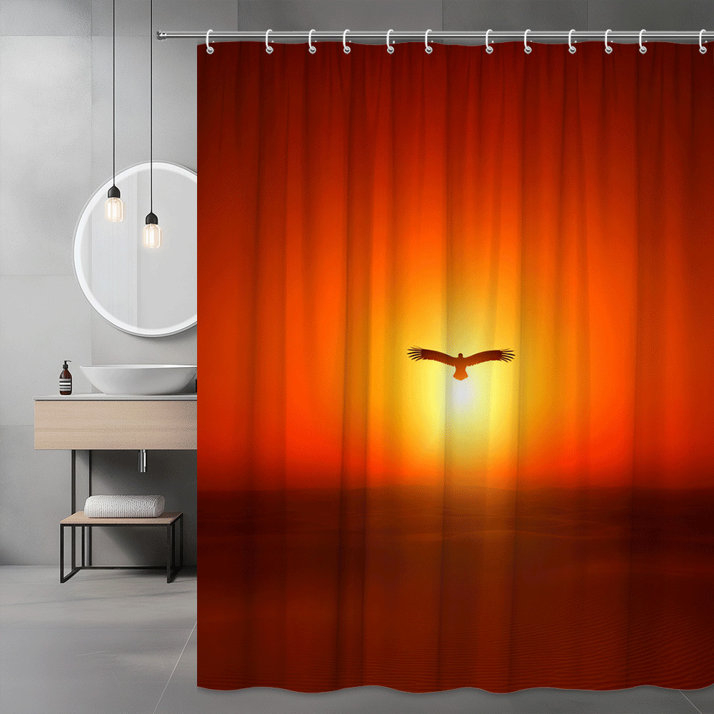 Sunset Eagle Silhouette Shower Curtain Orange Desert Scene