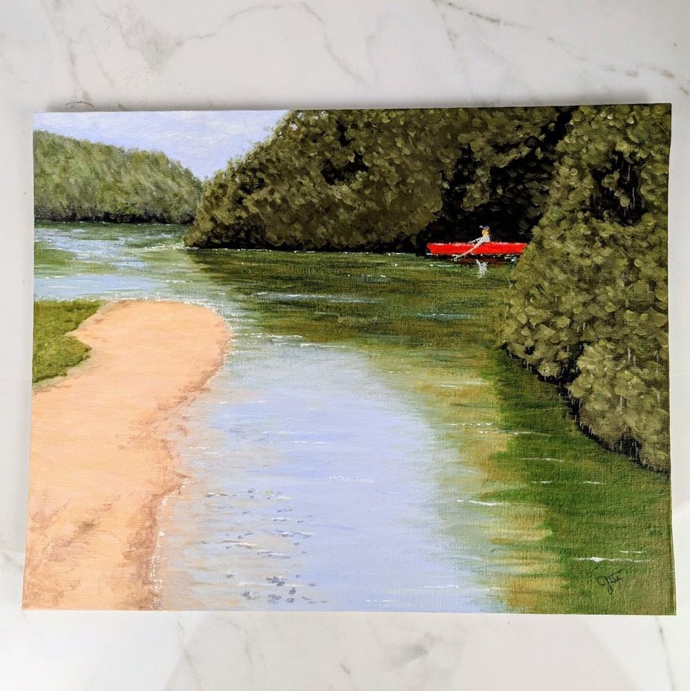 Judy Pearl Original Acrylic Painting 11x14 Canoe River Landscape Art Signed