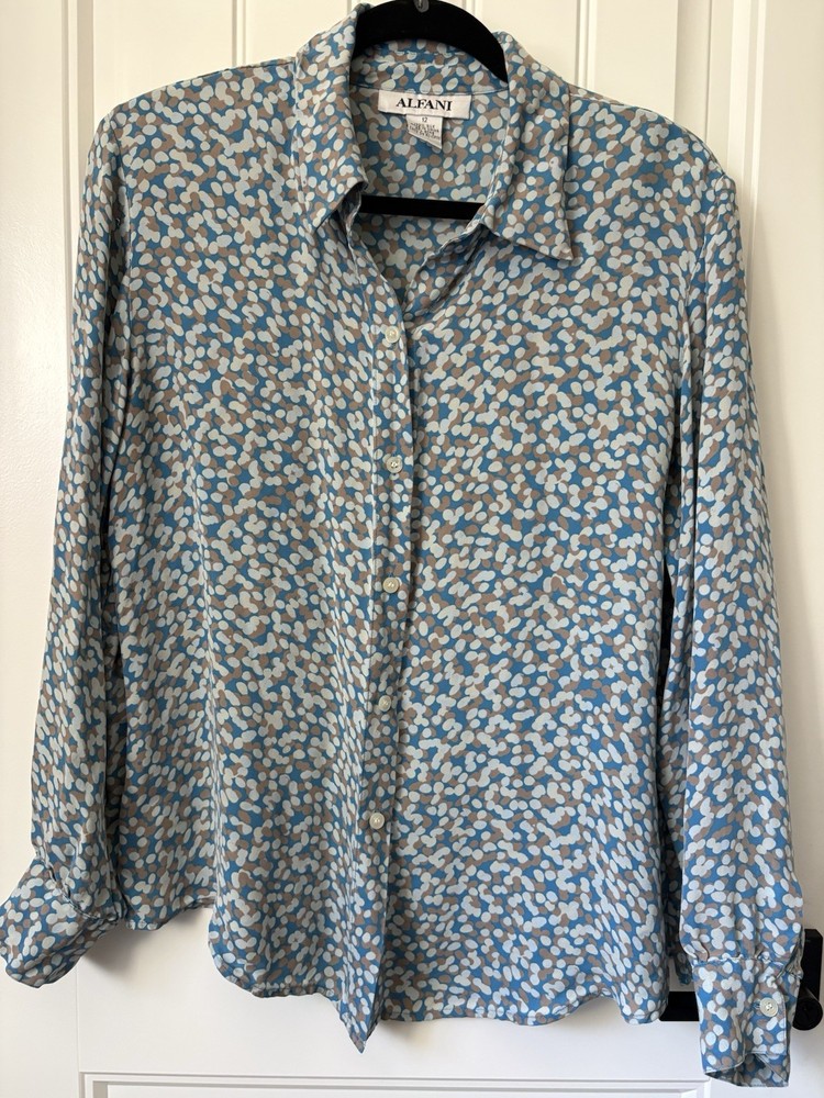 Alfani Women's Blue Silk Blouse Size 12