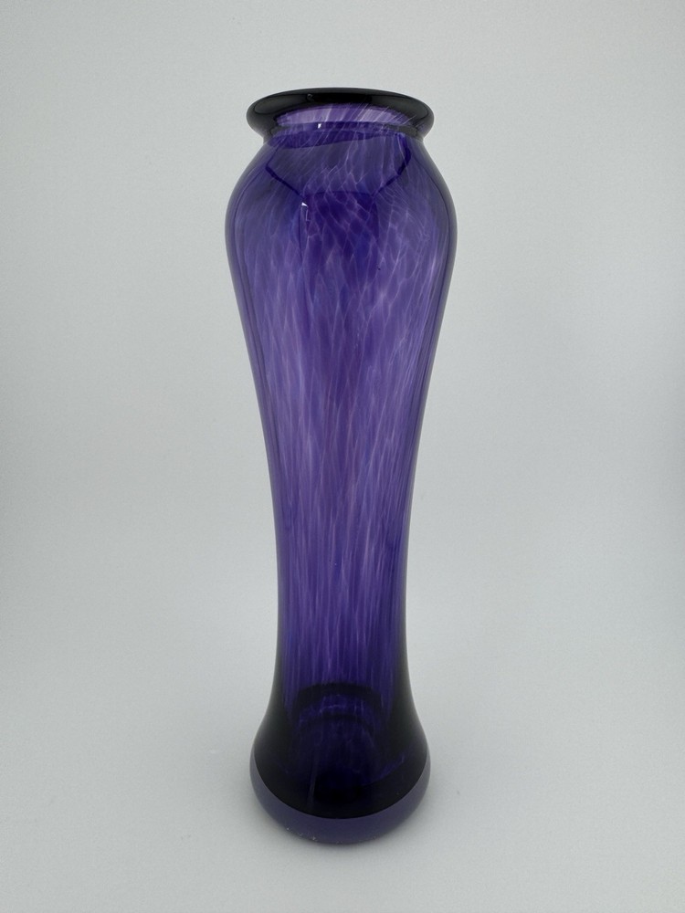 Vintage Hand Blown Art Glass Vase Signed By August Heuter 98’ Vibrant Purple