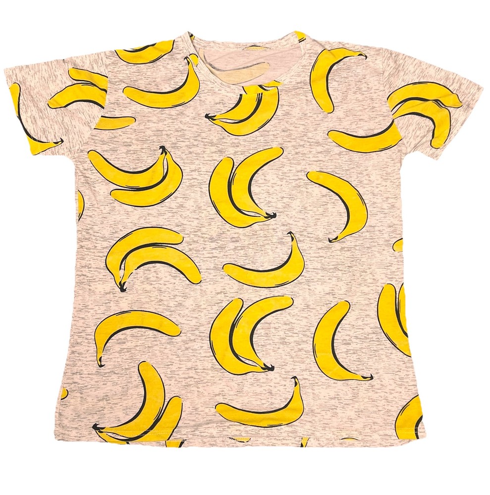 Allegra K Women's Cute Banana Print Round Neck Short Sleeve T-Shirt Size S