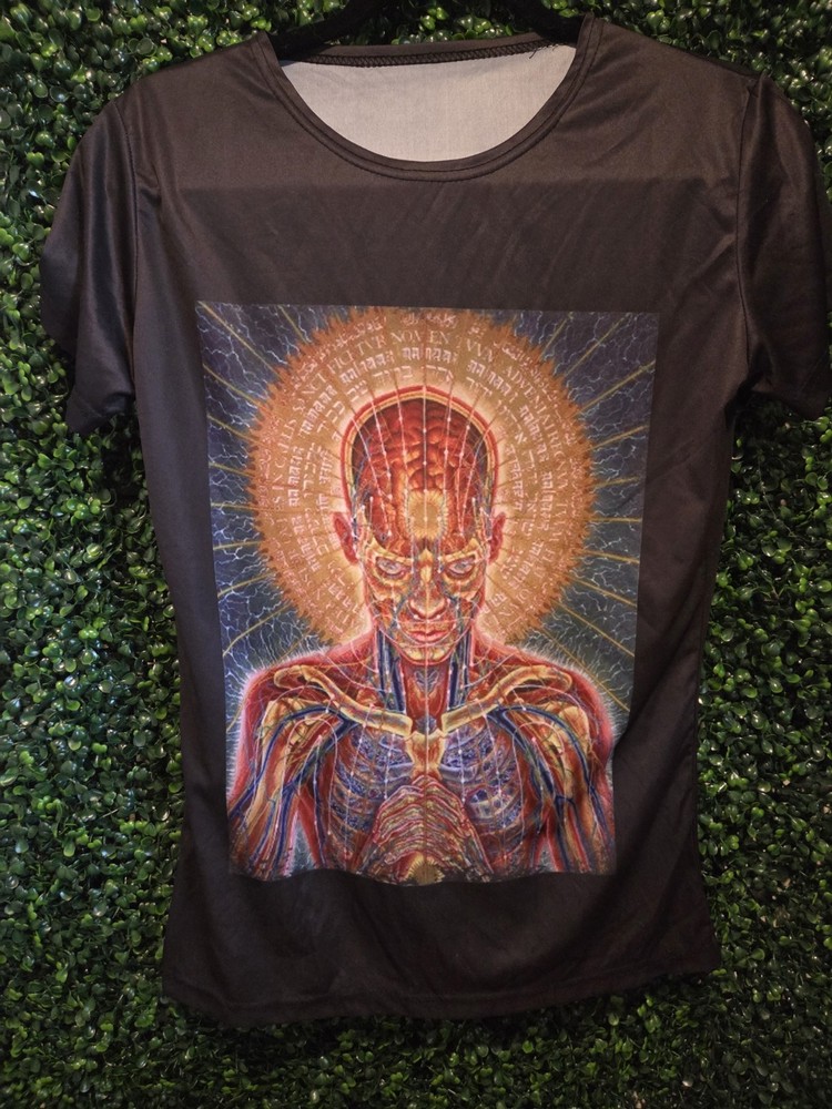Men's Black Art Graphic Print T-Shirt Crew Neck Short Sleeve Size S Regular