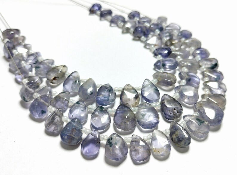 Natural Iolite Pear Beads 7x10-9x12mm Smooth 6.5