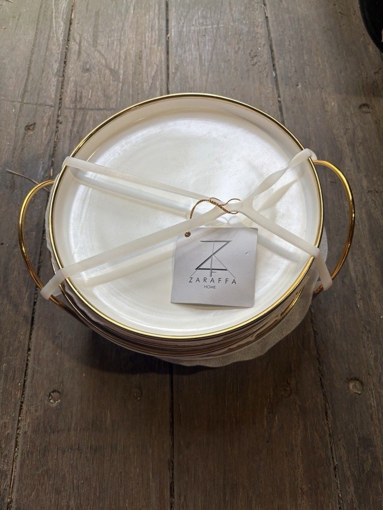 ZARAFFA HOME Dinner Plate White Gold Ceramic Round Shiny Dishwasher Safe