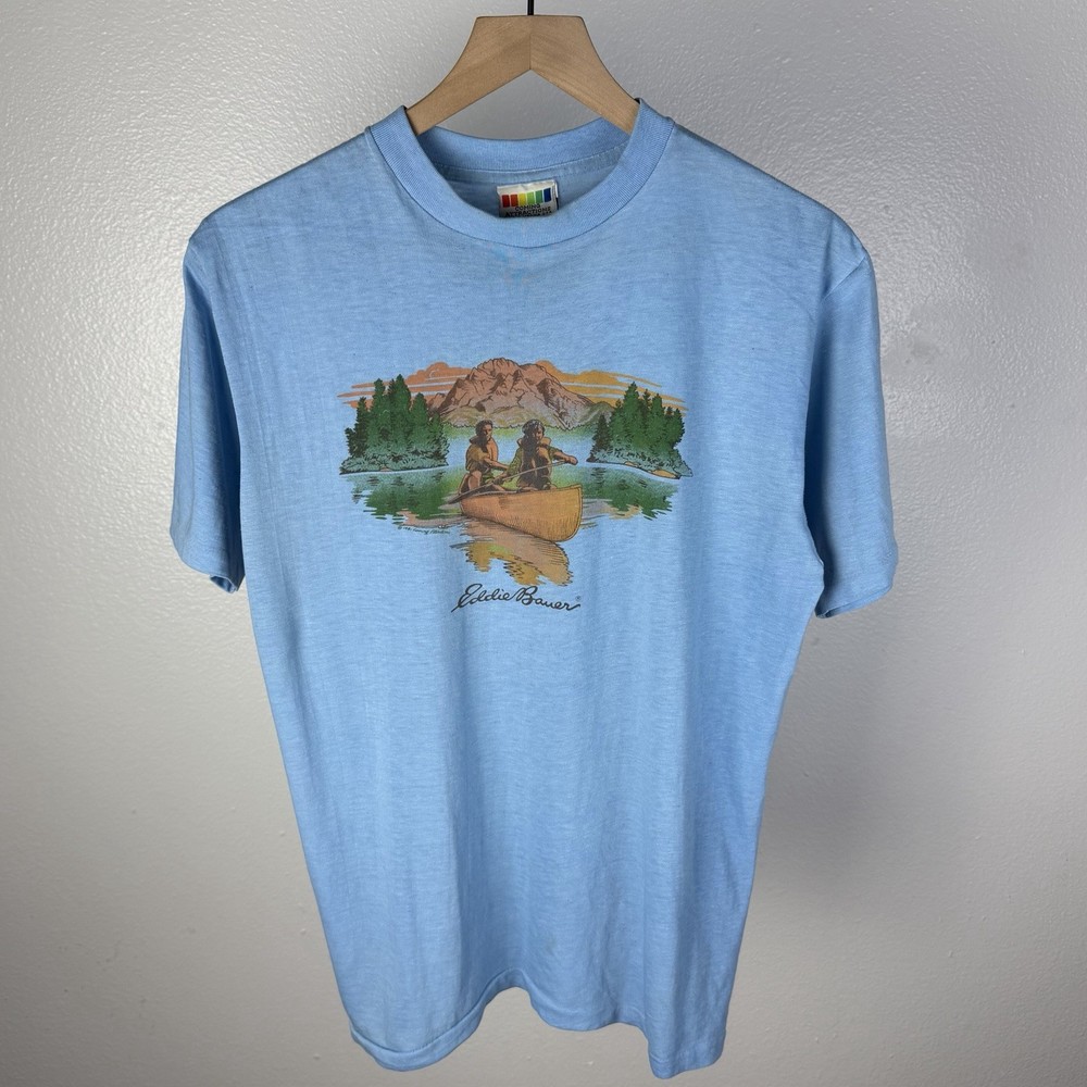 Vintage 70’s Eddie Bauer Coming Attractions ICONIC Logo USA T Shirt Size Large