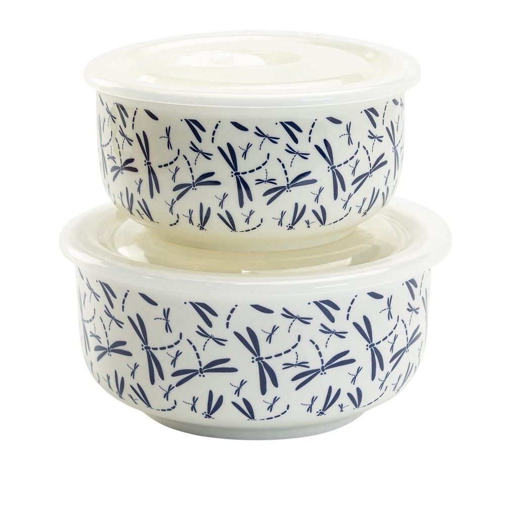 Pantry Nested Porcelain Storage Bowls With Vented Lids, Large and Medium 2-Pi...