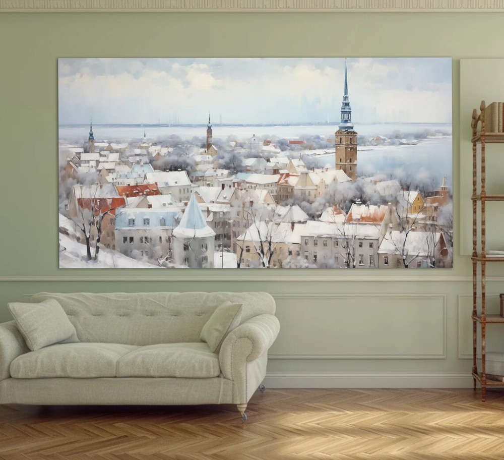 Tallinn Vintage Oil Painting Abstract Unframed Canvas Print Australian Wall Art