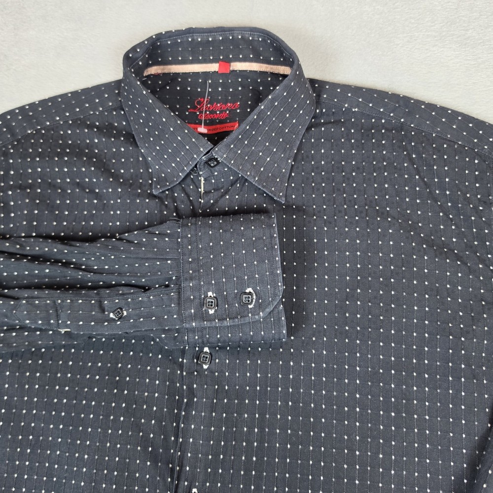 Luchiano Visconti Mens 2XT Black Geometric Dress Shirt 2 Ply Mercerized Cotton