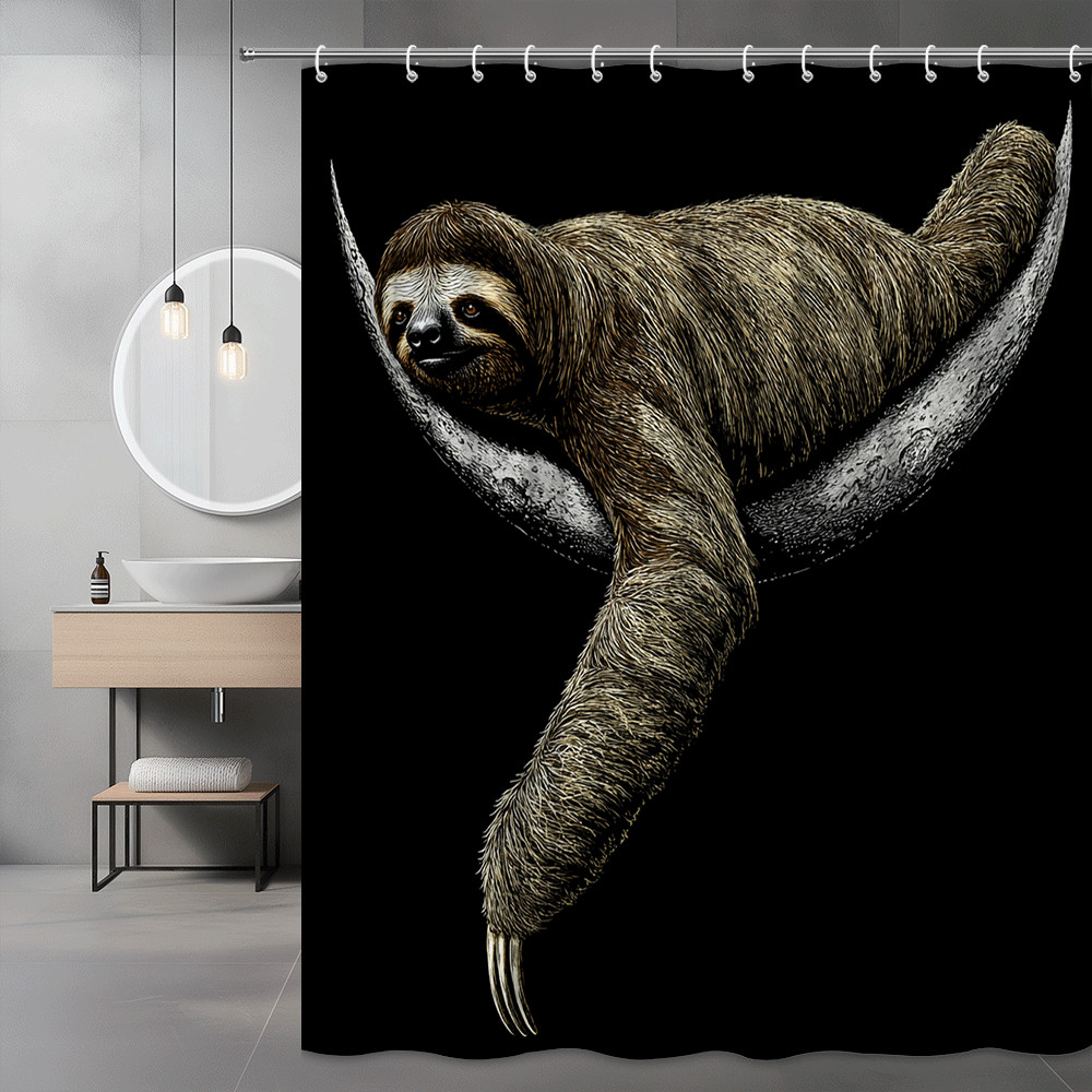 Sloth Moon Shower Curtain Black Animal Graphic
