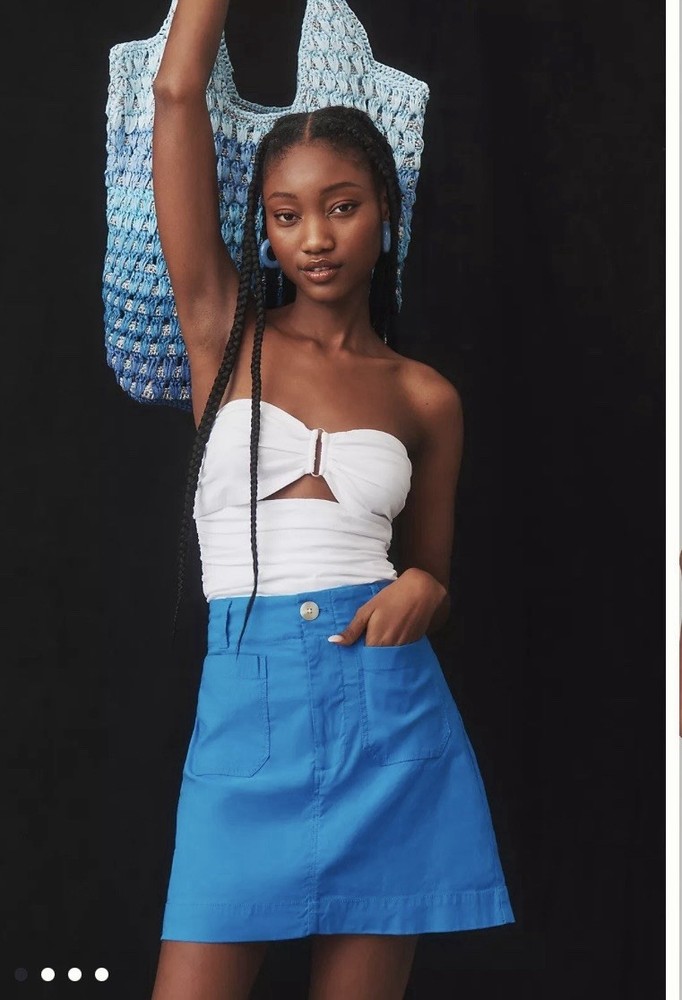 Anthropologie Maeve The Colette Mini Skirt Womens S Blue High Waisted
