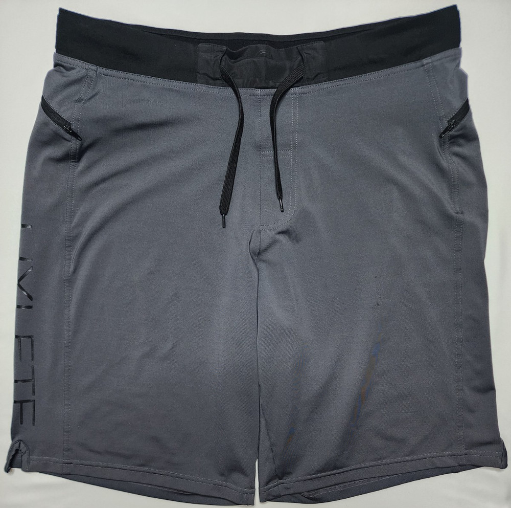 Hylete Vertex II Men's Large Gray Athletic Stretch Shorts Drawstring Zip Pockets