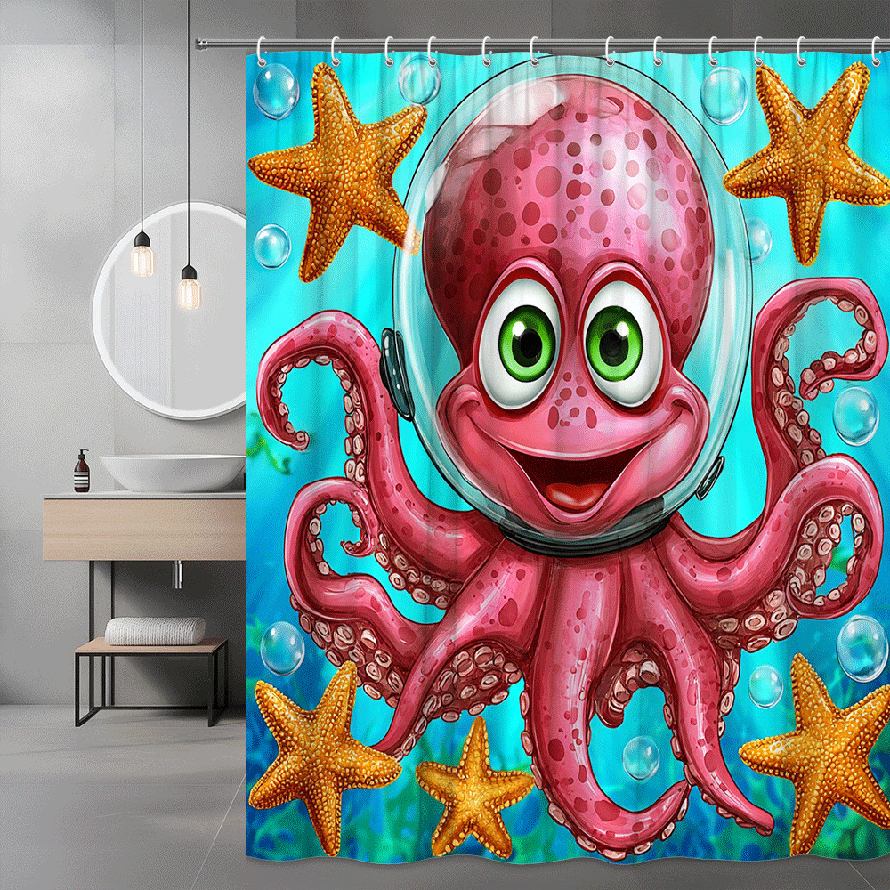 Pink Octopus Starfish Shower Curtain Ocean Cartoon