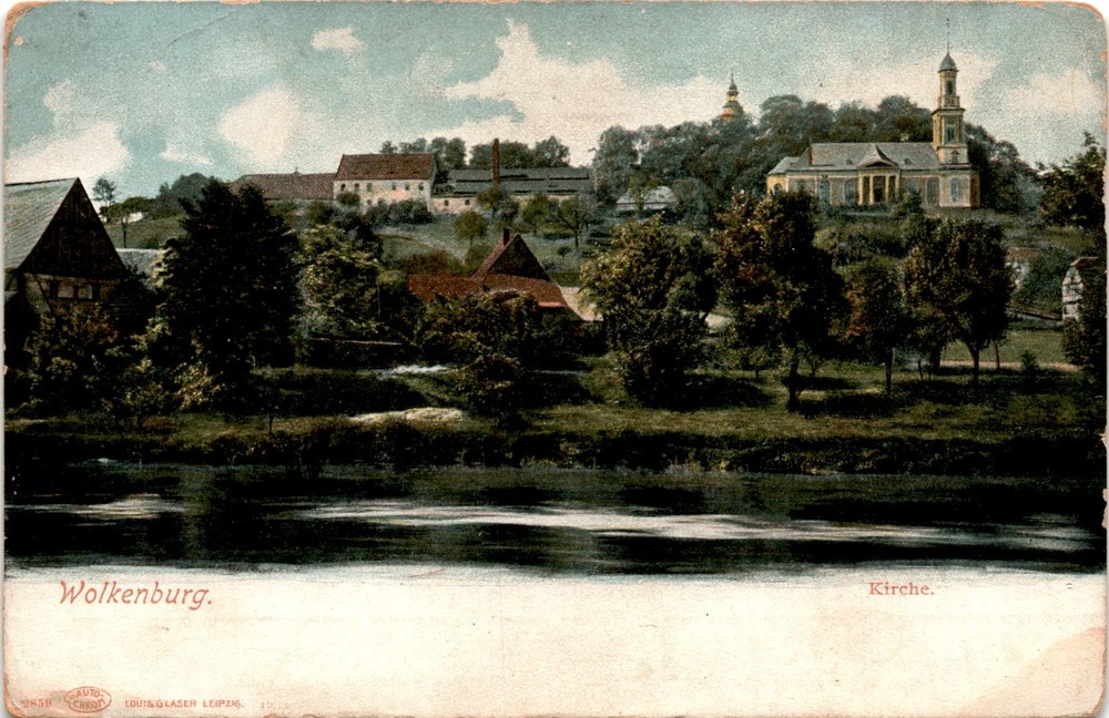 Wolkenburg, AUTO CHROM LOUIS GLASER LEIPZIG, Kirche Postcard