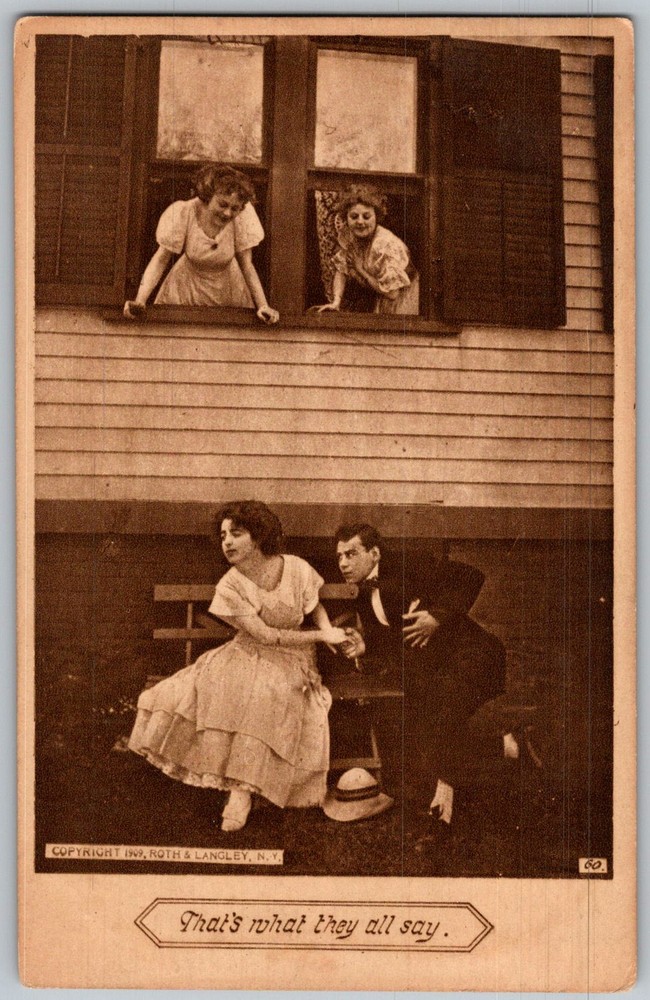 Antique Postcard Courtship Couple Scene Linwood, MA 1910s