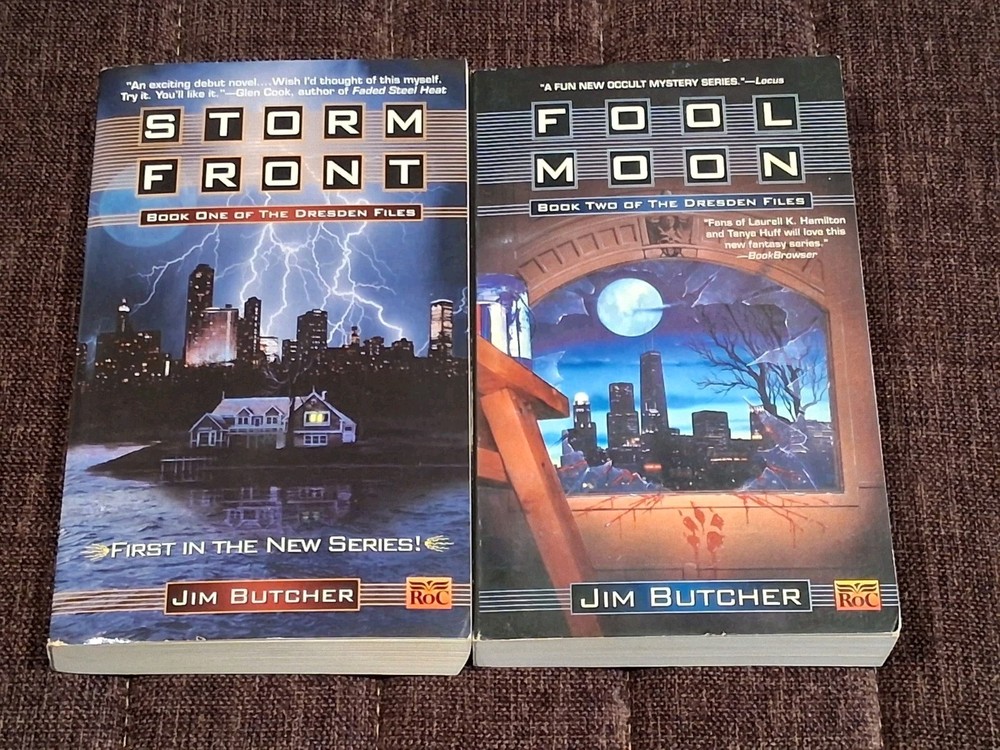 Jim Butcher Storm front Fool moon Dresden files # 1 & 2 1st printings precede HB