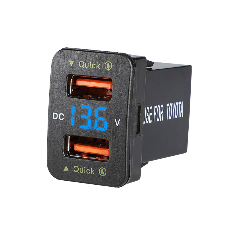 36W Dual USB QC 3.0 Fast Charger with Voltmeter for Toyota 12V Socket