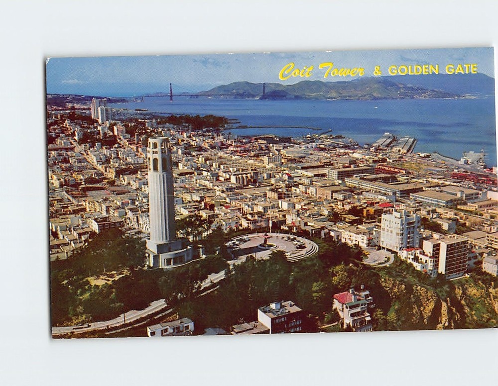 Postcard Coit Tower and Golden Gate San Francisco California USA