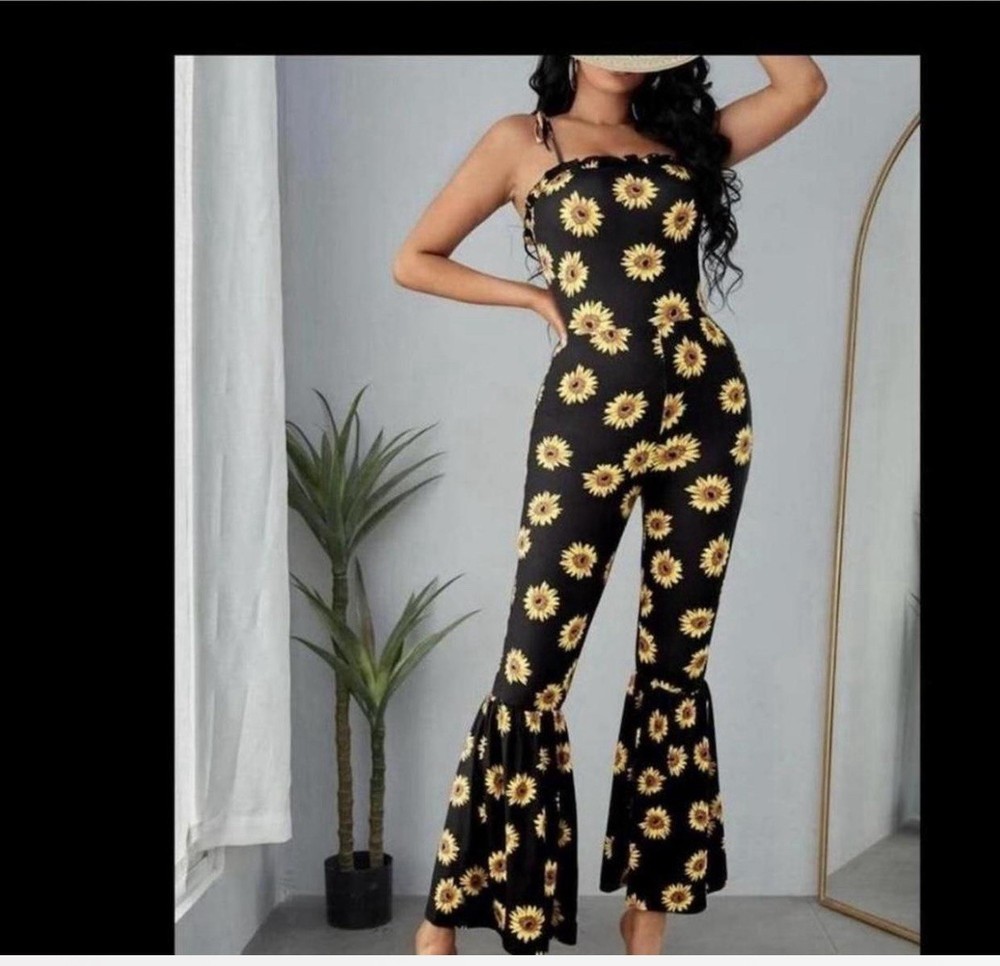 black sunflower bell bottom jumpsuit medium