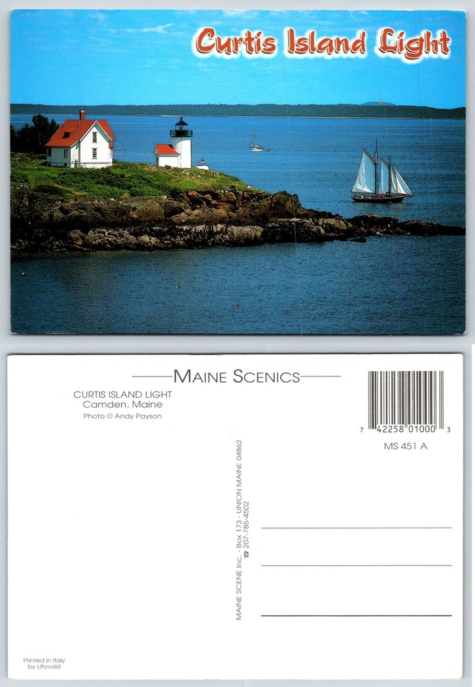 Camden Maine CURTIS ISLAND LIGHTHOUSE Postcard V373